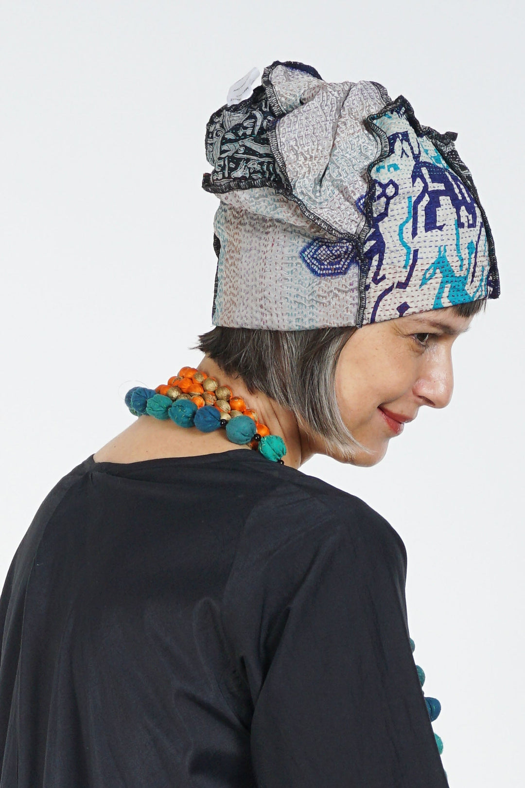 VINTAGE SILK KANTHA PATCHWORK HAT - sv2880-gry -