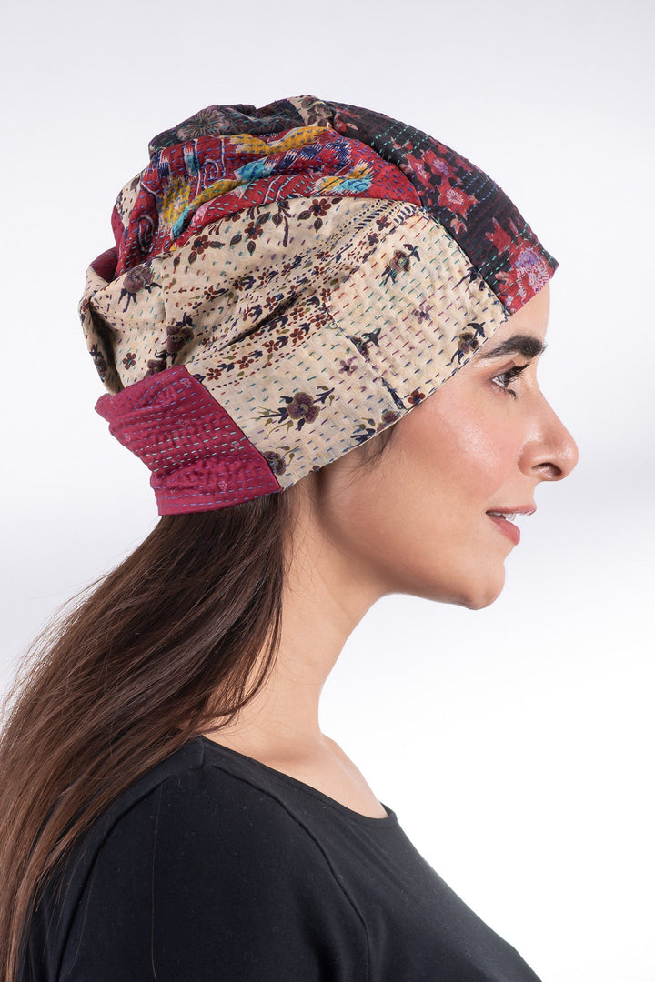 VINTAGE SILK KANTHA PATCHWORK HAT - sv2880-red -