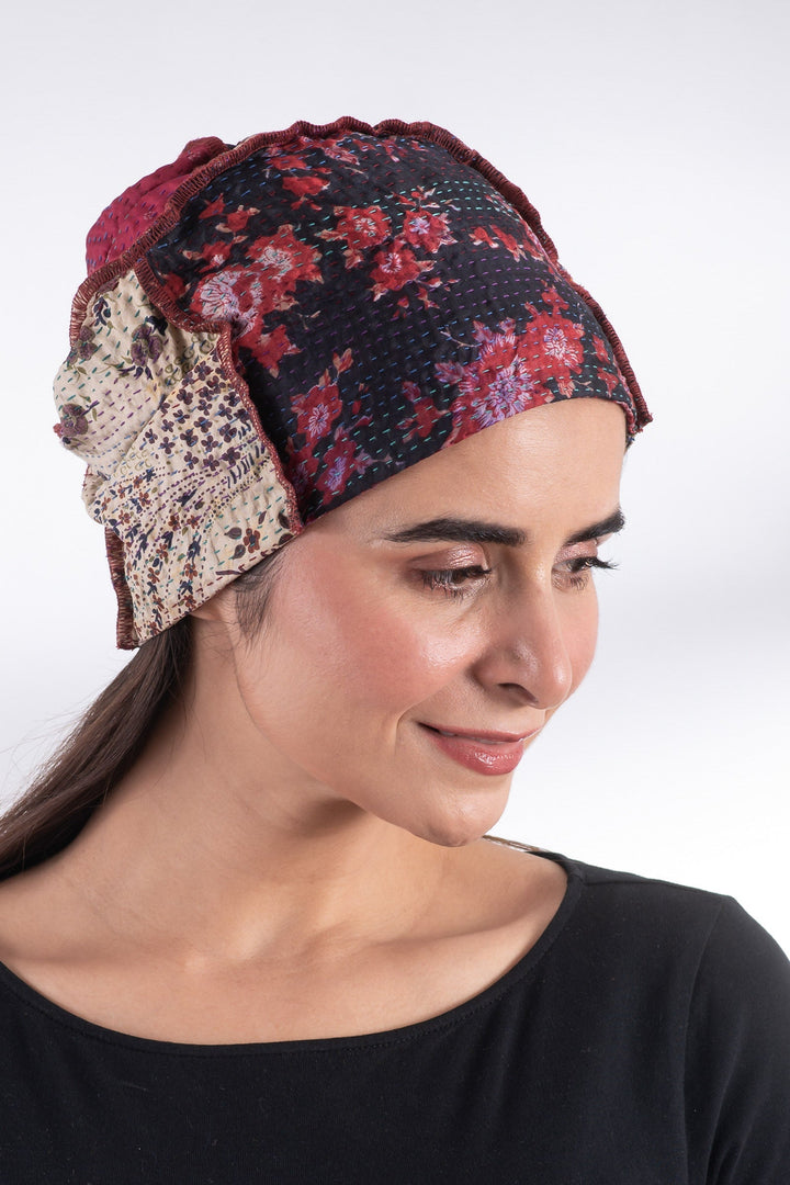 VINTAGE SILK KANTHA PATCHWORK HAT - sv2880-red -