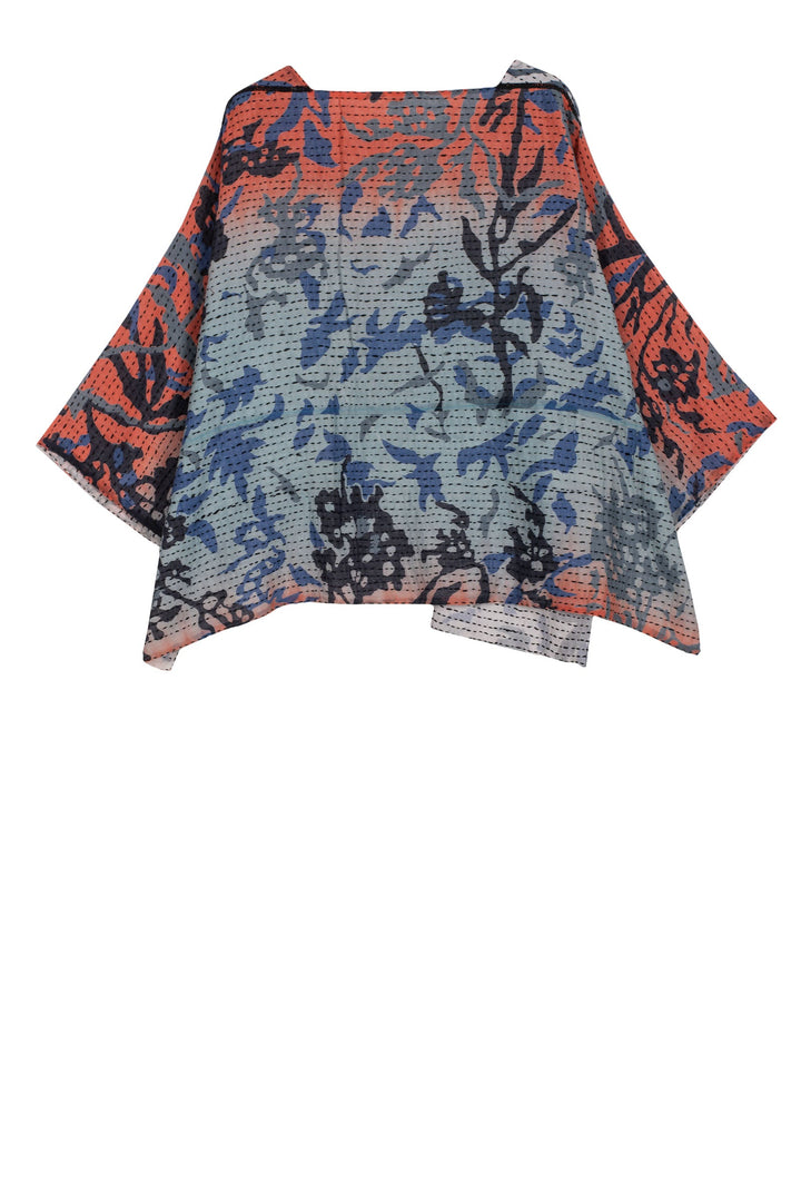 SUMMER BREEZE PRINT KANTHA 3/4 SLV. CROP TOP MIO - sz2538-blu -