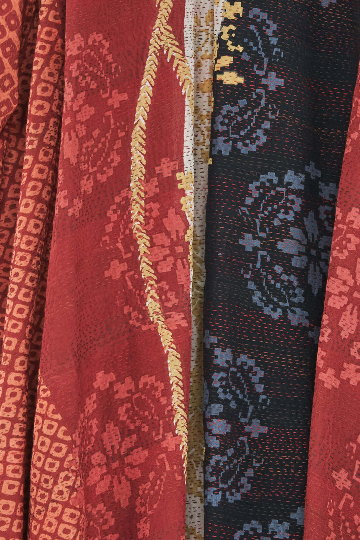 KIMONO PRINT KANTHA KIMONO LONG JKT - kp2005-red -