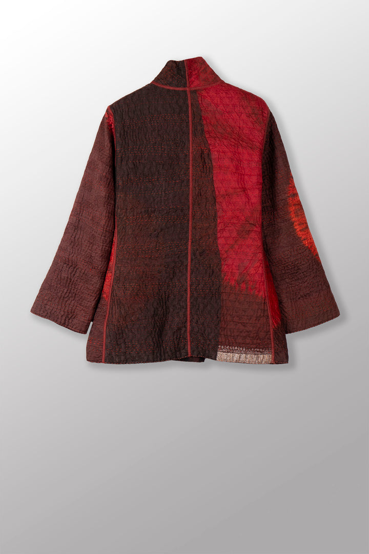 TIE DYE CIRCLE SHIBORI KANTHA SHORT JACKET - td4007-brn -