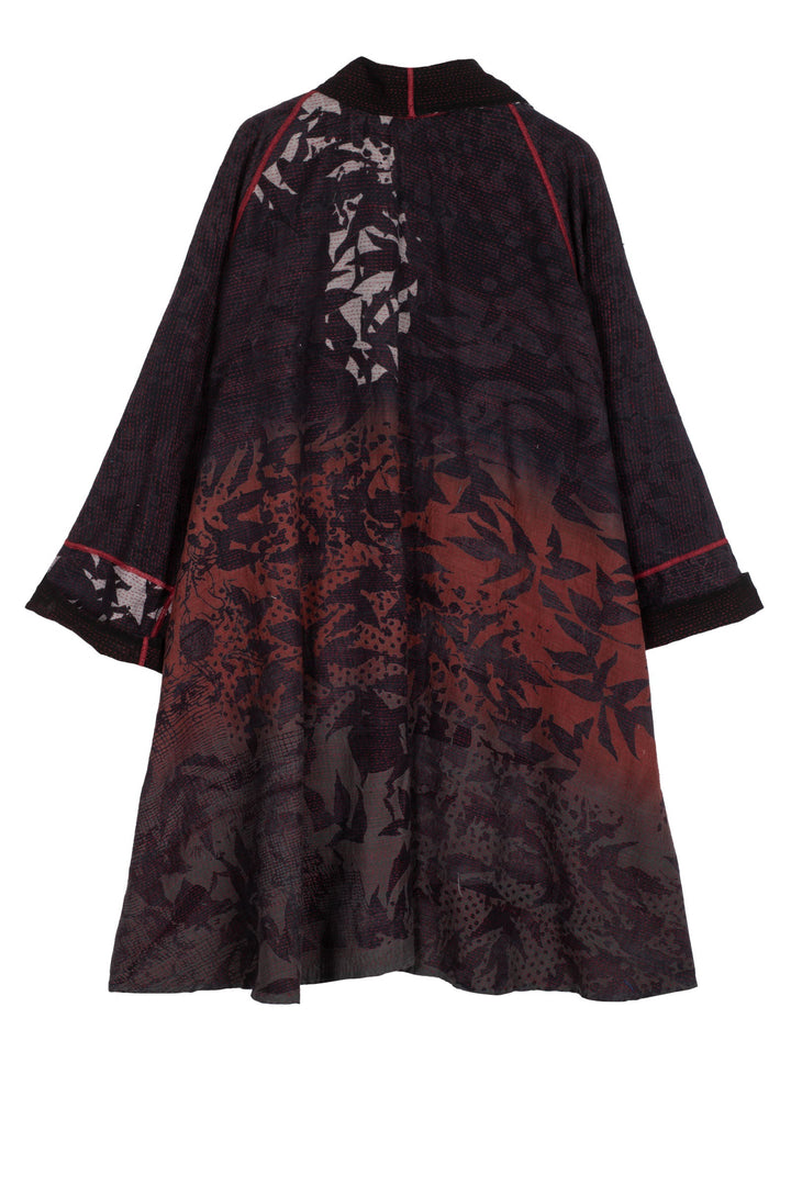 MONOTONE TWILIGHT PRINT KANTHA KIMONO LONG JACKET - tp2005-red -