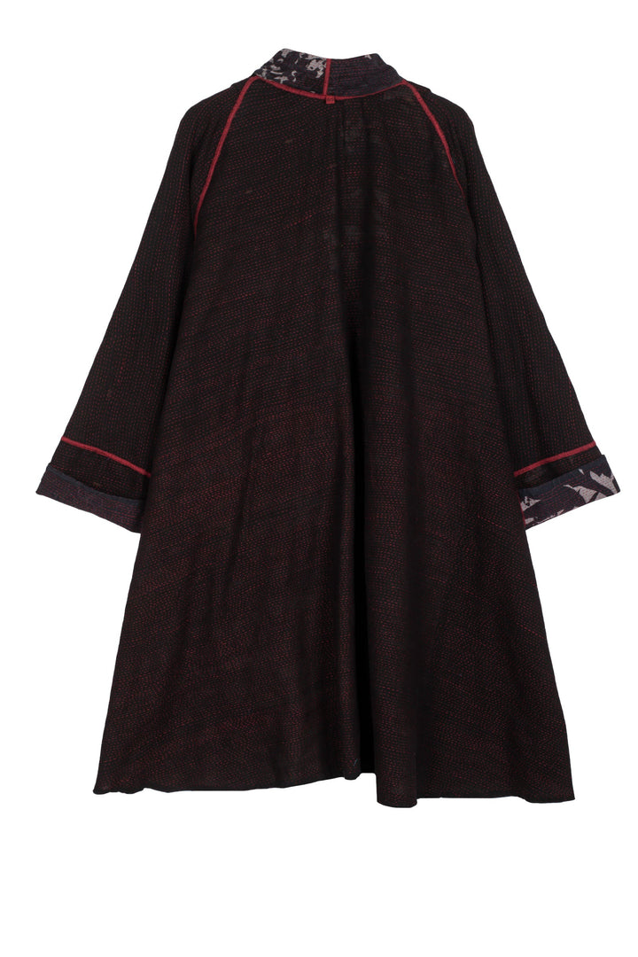 MONOTONE TWILIGHT PRINT KANTHA KIMONO LONG JACKET - tp2005-red -