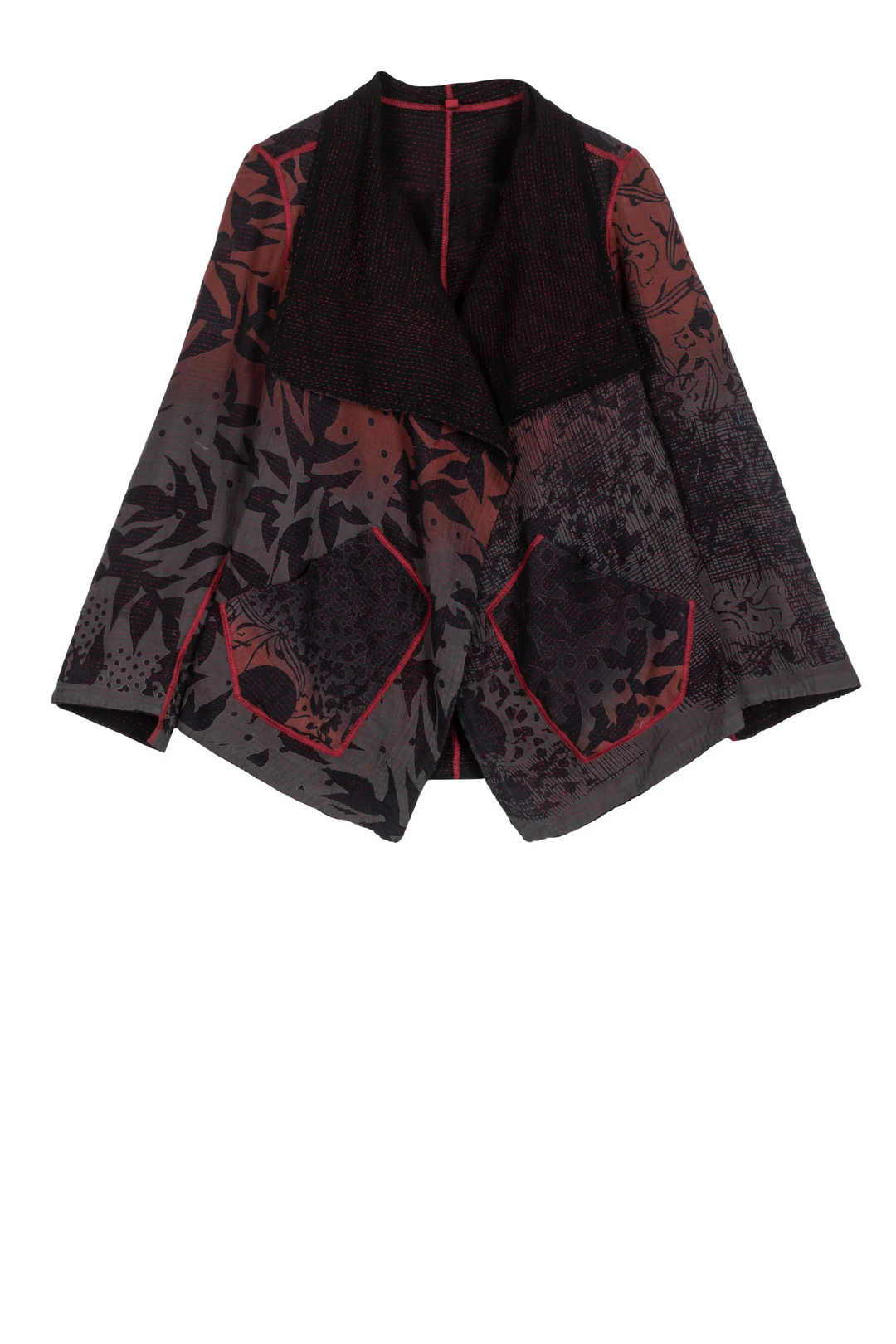 MONOTONE TWILIGHT PRINT KANTHA WING COLLAR JACKET - tp2013-red -