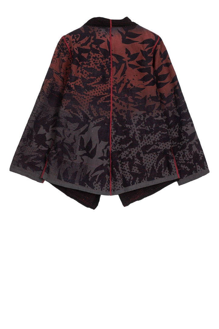 MONOTONE TWILIGHT PRINT KANTHA WING COLLAR JACKET - tp2013-red -