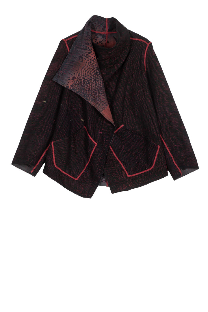 MONOTONE TWILIGHT PRINT KANTHA WING COLLAR JACKET - tp2013-red -