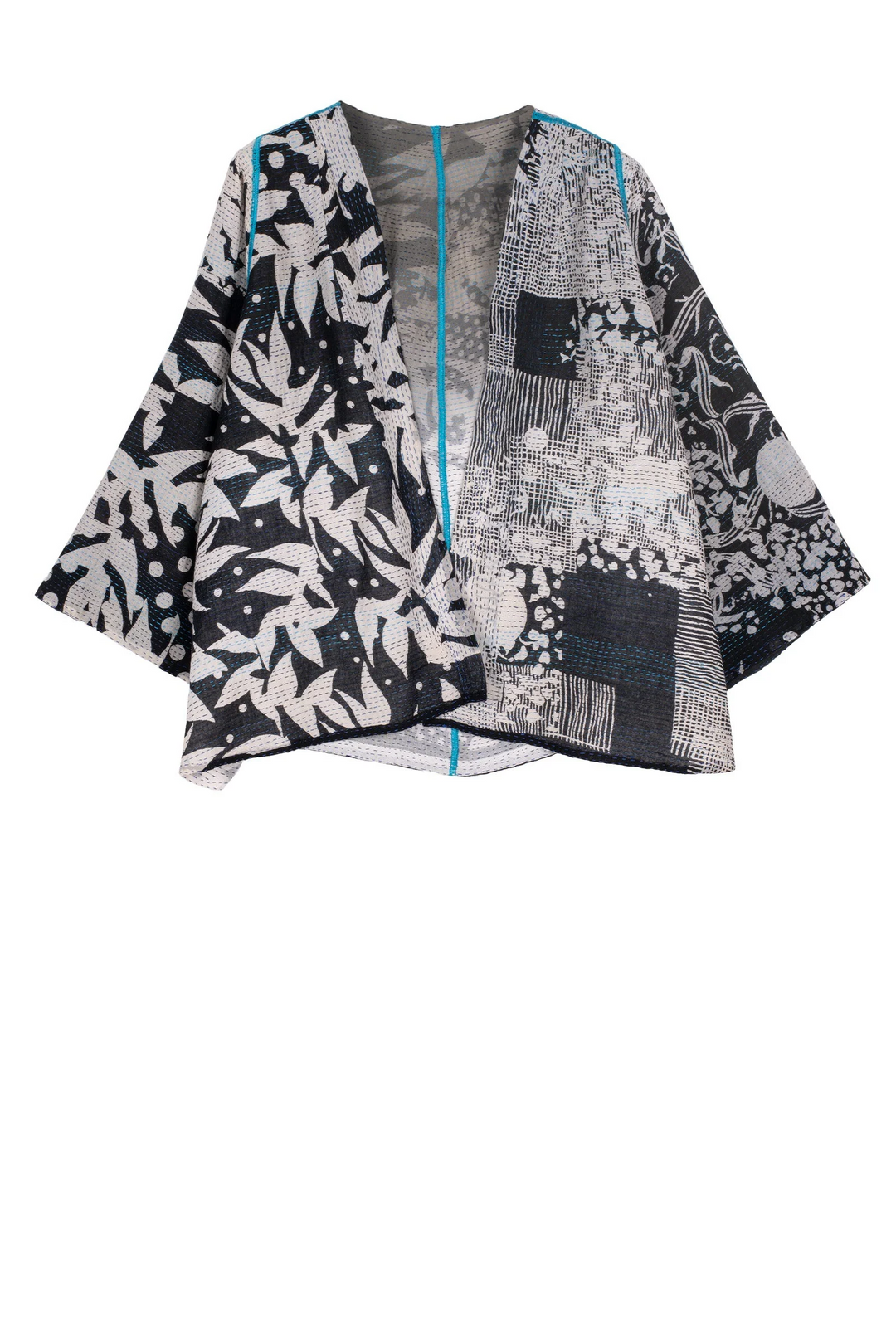 MONOTONE TWILIGHT PRINT KANTHA BELL SHAPE JKT - tp2048-blk -