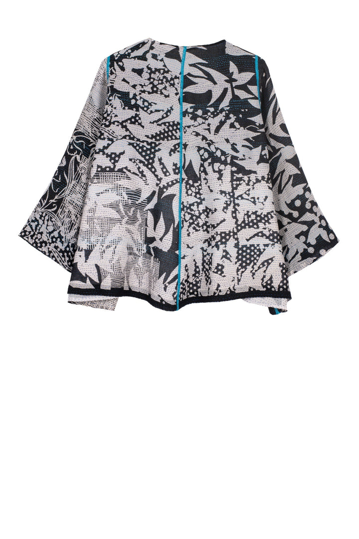MONOTONE TWILIGHT PRINT KANTHA BELL SHAPE JKT - tp2048-blk -