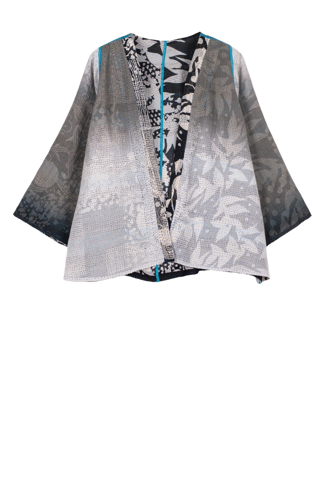 MONOTONE TWILIGHT PRINT KANTHA BELL SHAPE JKT - tp2048-blk -