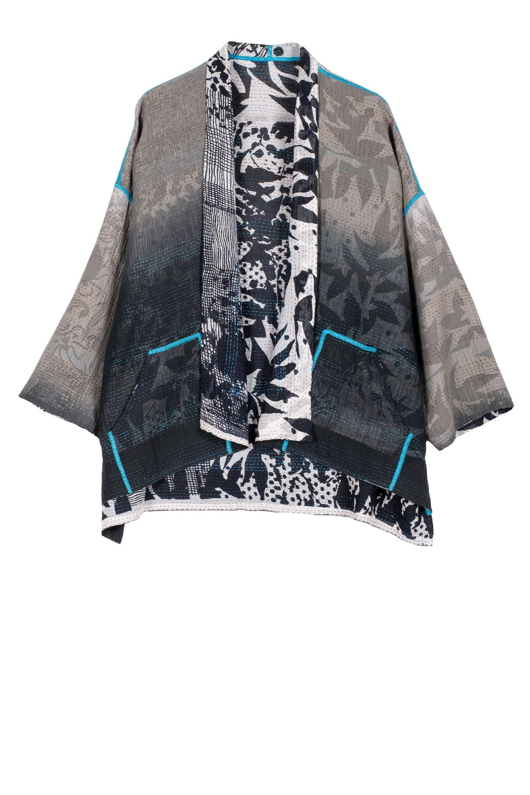 MONOTONE TWILIGHT PRINT KANTHA MINI KIMONO JKT - tp2055-wht -