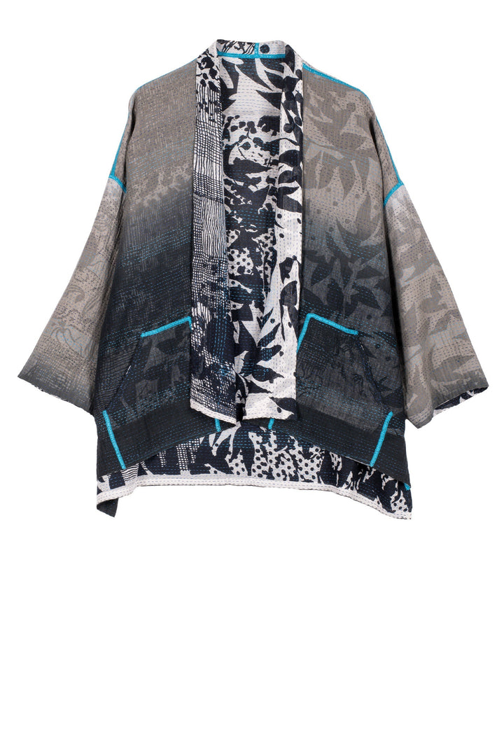 MONOTONE TWILIGHT PRINT KANTHA MINI KIMONO JKT - tp2055-wht -