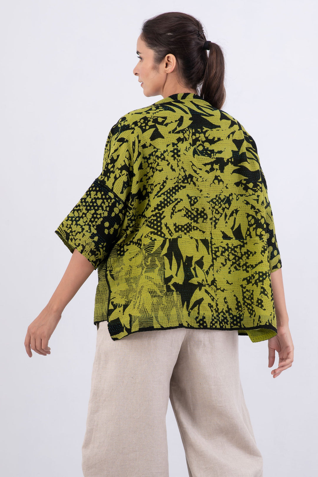 MONOTONE TWILIGHT PRINT KANTHA STRAIGHT NECK JKT - tp2058-cha -