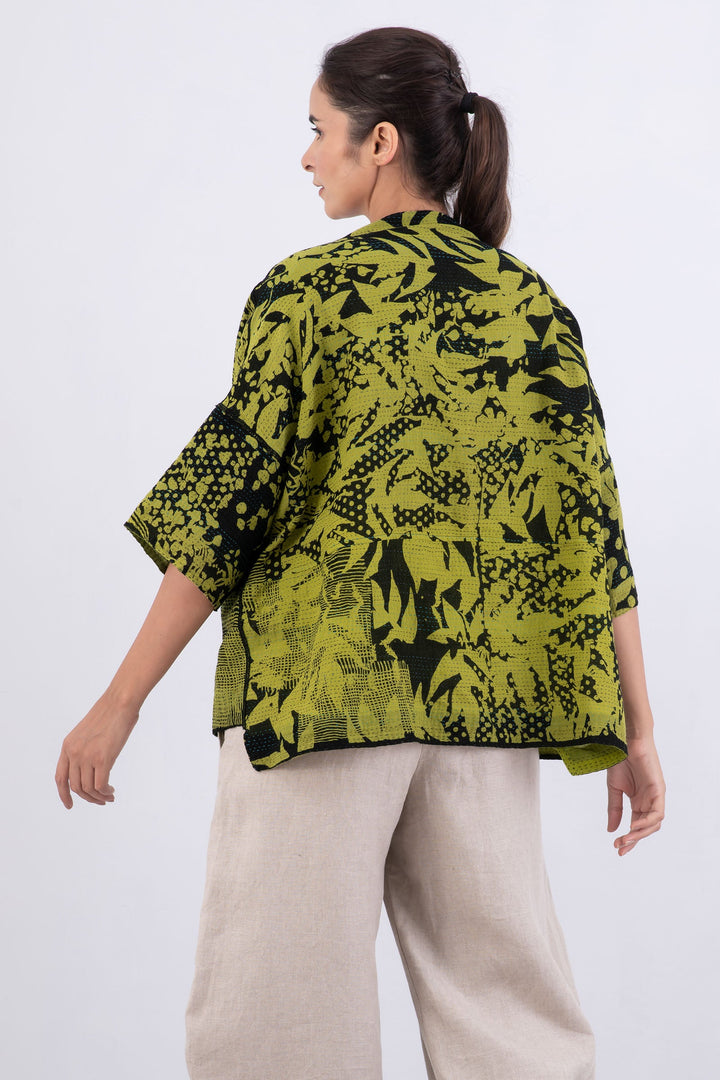 MONOTONE TWILIGHT PRINT KANTHA STRAIGHT NECK JKT - tp2058-cha -