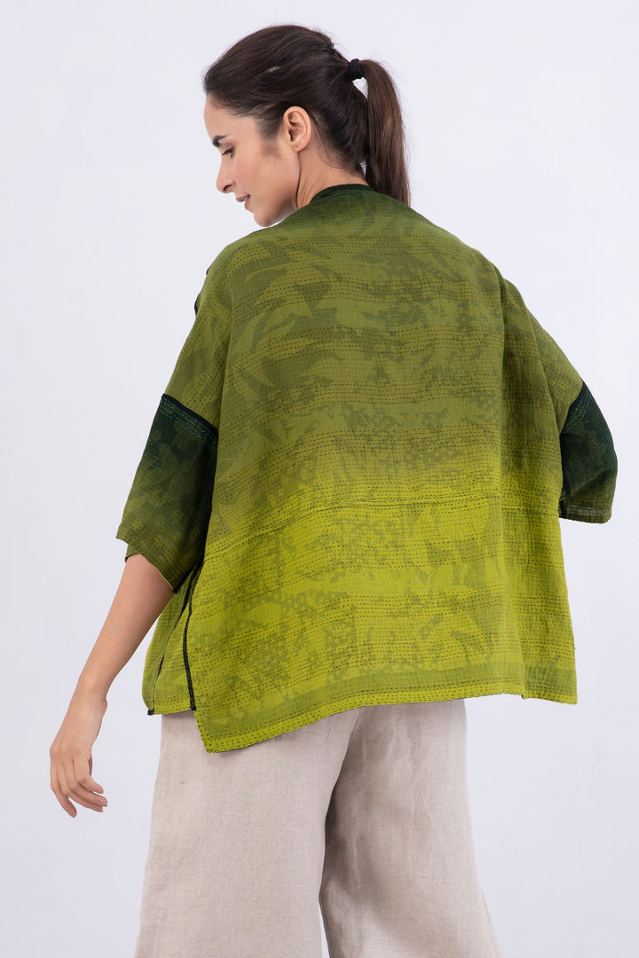 MONOTONE TWILIGHT PRINT KANTHA STRAIGHT NECK JKT - tp2058-cha -