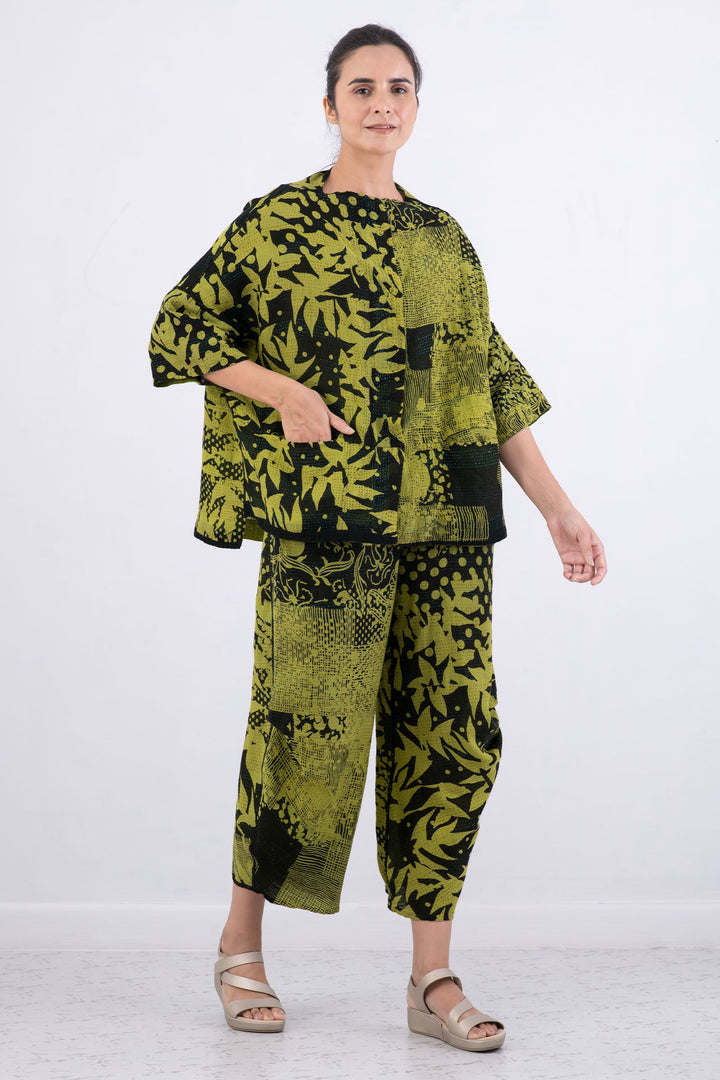 MONOTONE TWILIGHT PRINT KANTHA STRAIGHT NECK JKT - tp2058-cha -