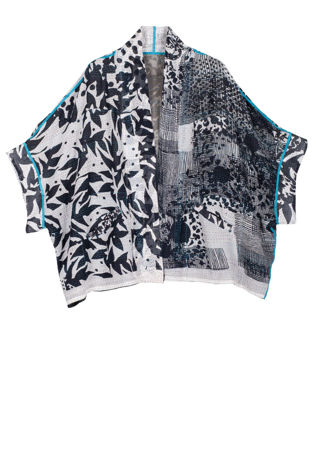 MONOTONE TWILIGHT PRINT KANTHA MINI PONCHO - tp2060-wht -