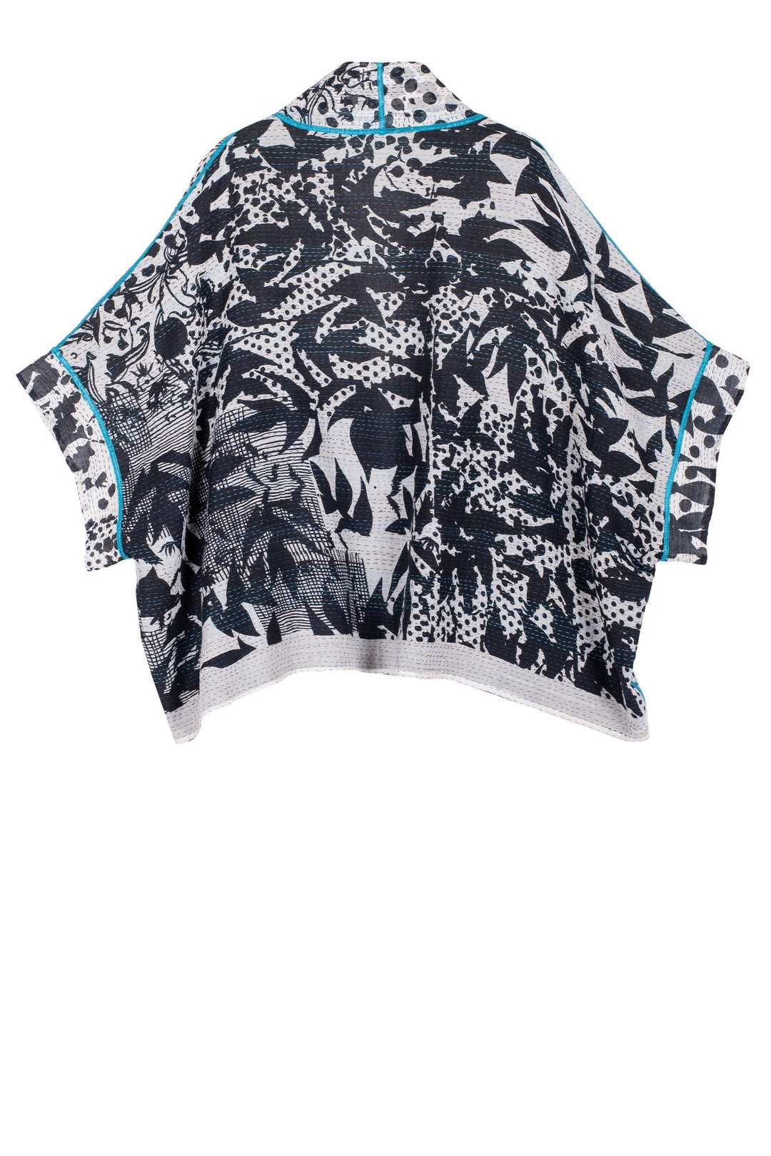 MONOTONE TWILIGHT PRINT KANTHA MINI PONCHO - tp2060-wht -