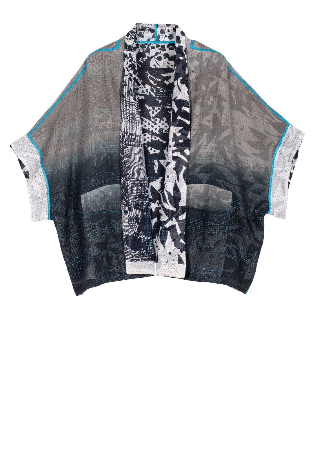 MONOTONE TWILIGHT PRINT KANTHA MINI PONCHO - tp2060-wht -