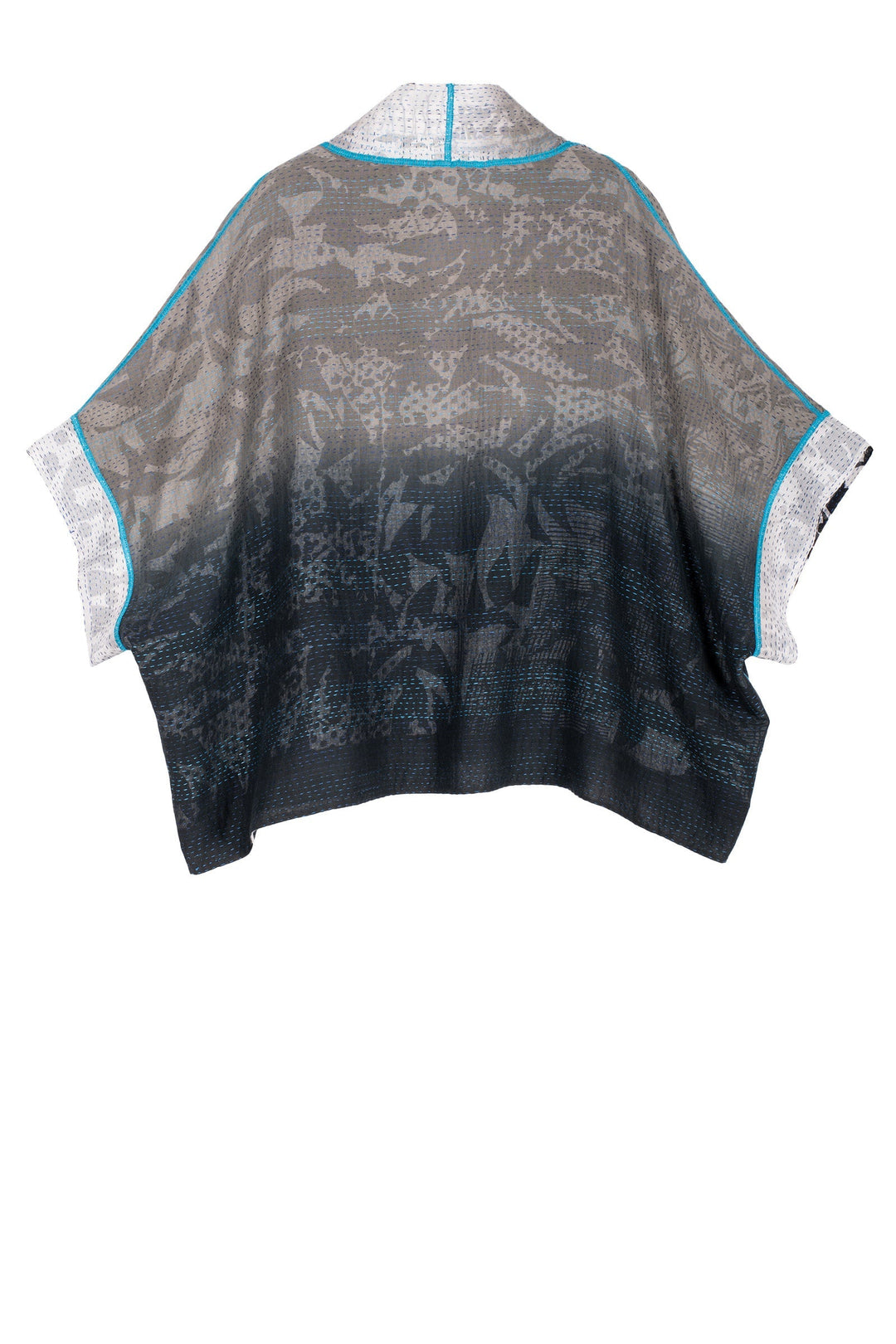 MONOTONE TWILIGHT PRINT KANTHA MINI PONCHO - tp2060-wht -
