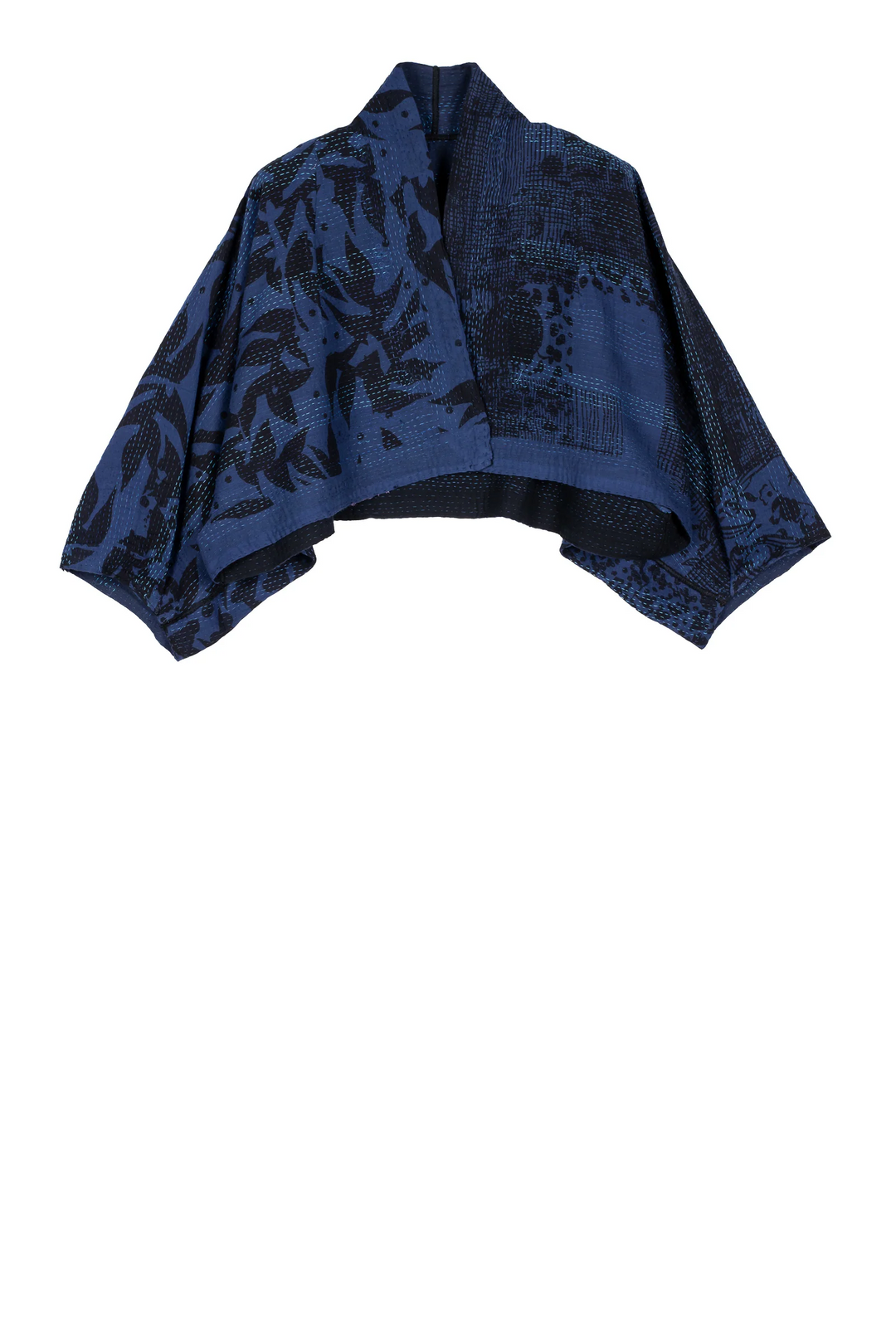MONOTONE TWILIGHT PRINT KANTHA PUFF SLV. SHRUG - tp2062-nvy -