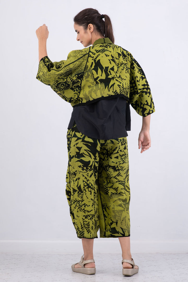 MONOTONE TWILIGHT PRINT KANTHA PUFF SLV. SHRUG - tp2062-cha -