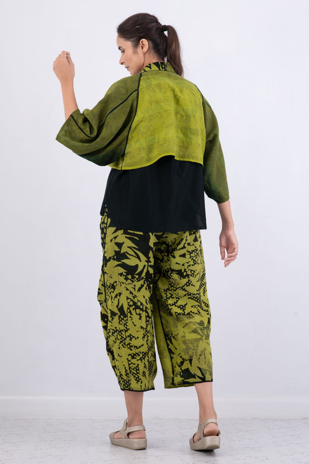 MONOTONE TWILIGHT PRINT KANTHA PUFF SLV. SHRUG - tp2062-cha -