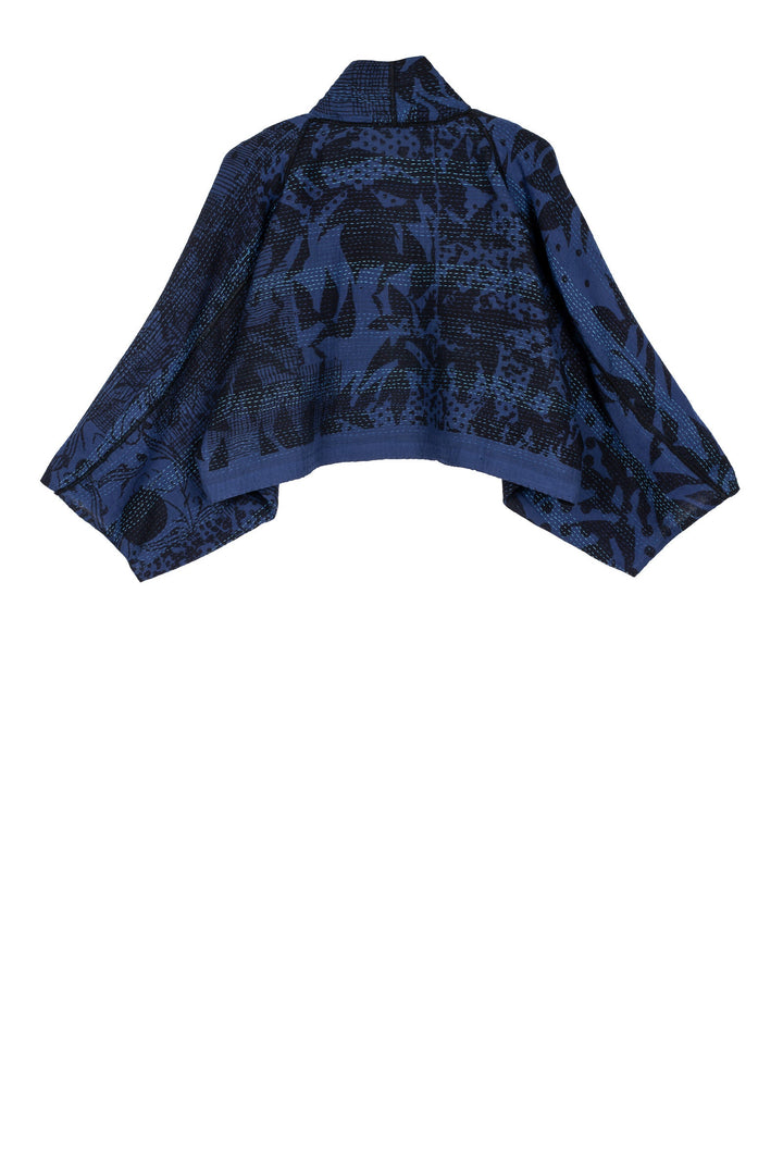 MONOTONE TWILIGHT PRINT KANTHA PUFF SLV. SHRUG - tp2062-nvy -