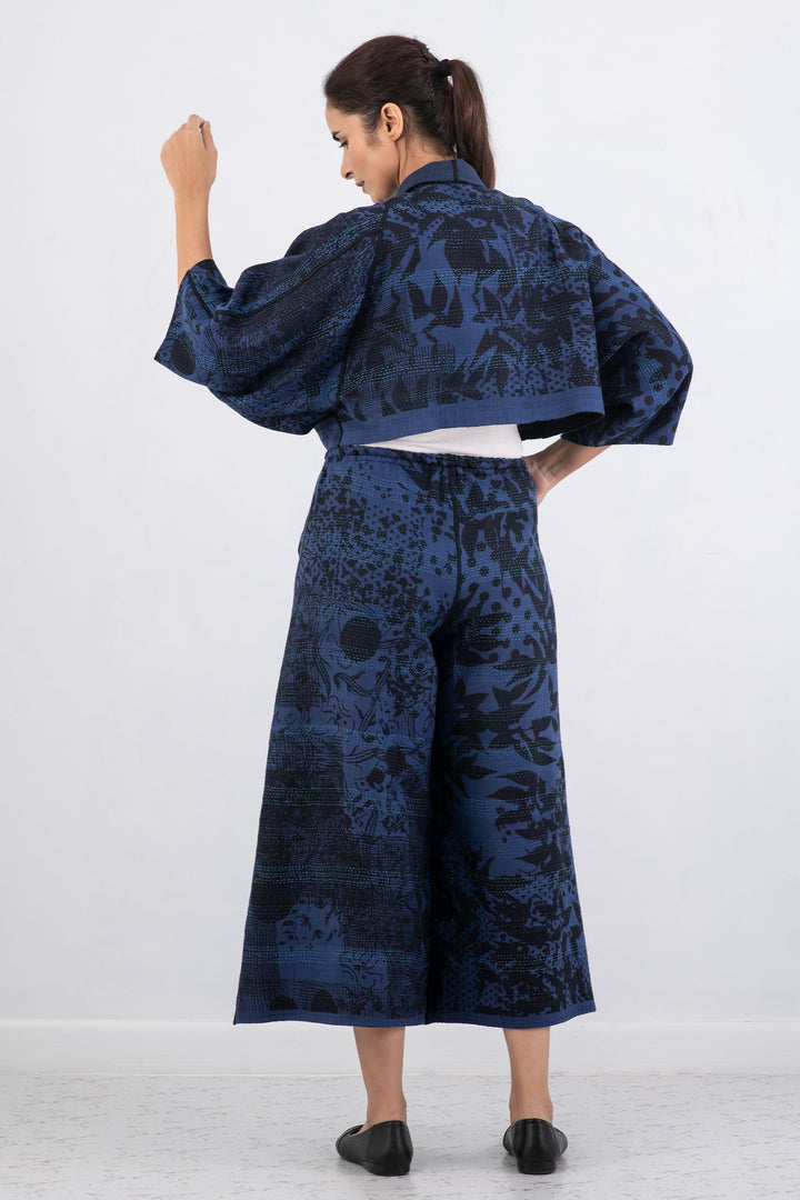 MONOTONE TWILIGHT PRINT KANTHA PUFF SLV. SHRUG - tp2062-nvy -