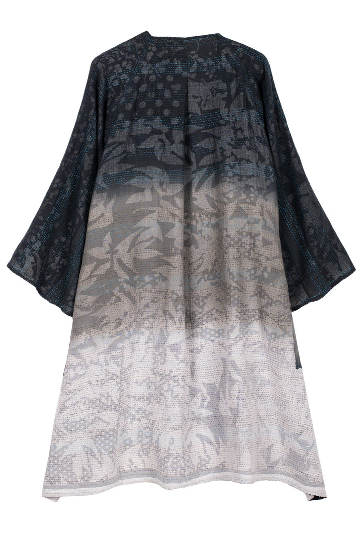 MONOTONE TWILIGHT PRINT KANTHA KIMONO DUSTER - tp2317-blk -