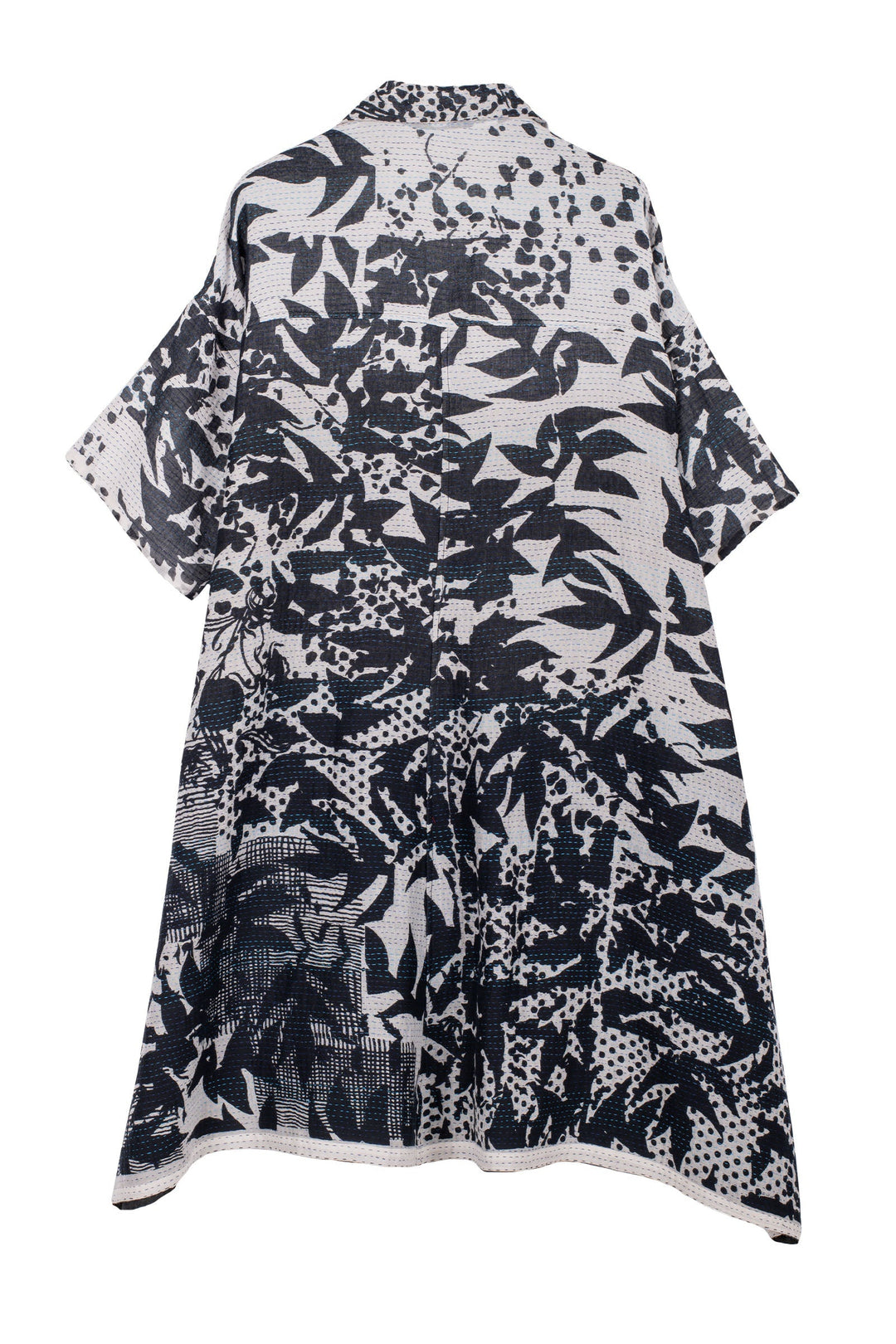 MONOTONE TWILIGHT PRINT KANTHA HALF SLV. SHIRT DRESS - tp2429-wht -