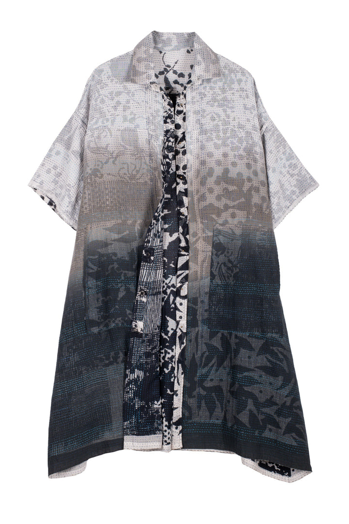 MONOTONE TWILIGHT PRINT KANTHA HALF SLV. SHIRT DRESS - tp2429-wht -