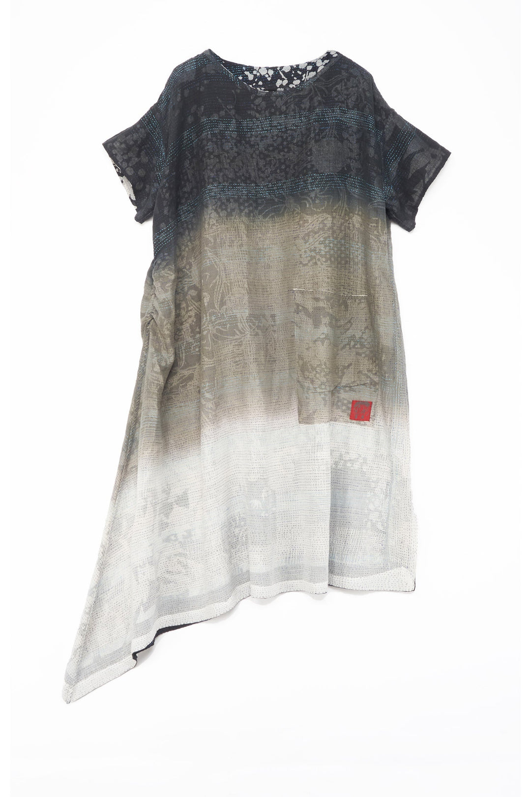 MONOTONE TWILIGHT PRINT KANTHA BOAT NECK T. DRESS - tp2430-blk -