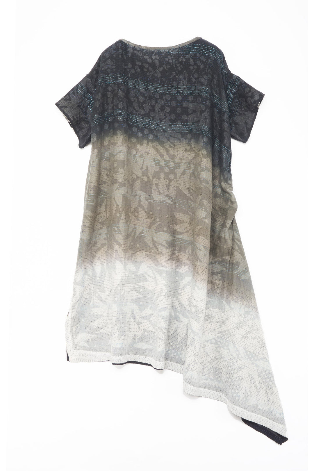 MONOTONE TWILIGHT PRINT KANTHA BOAT NECK T. DRESS - tp2430-blk -