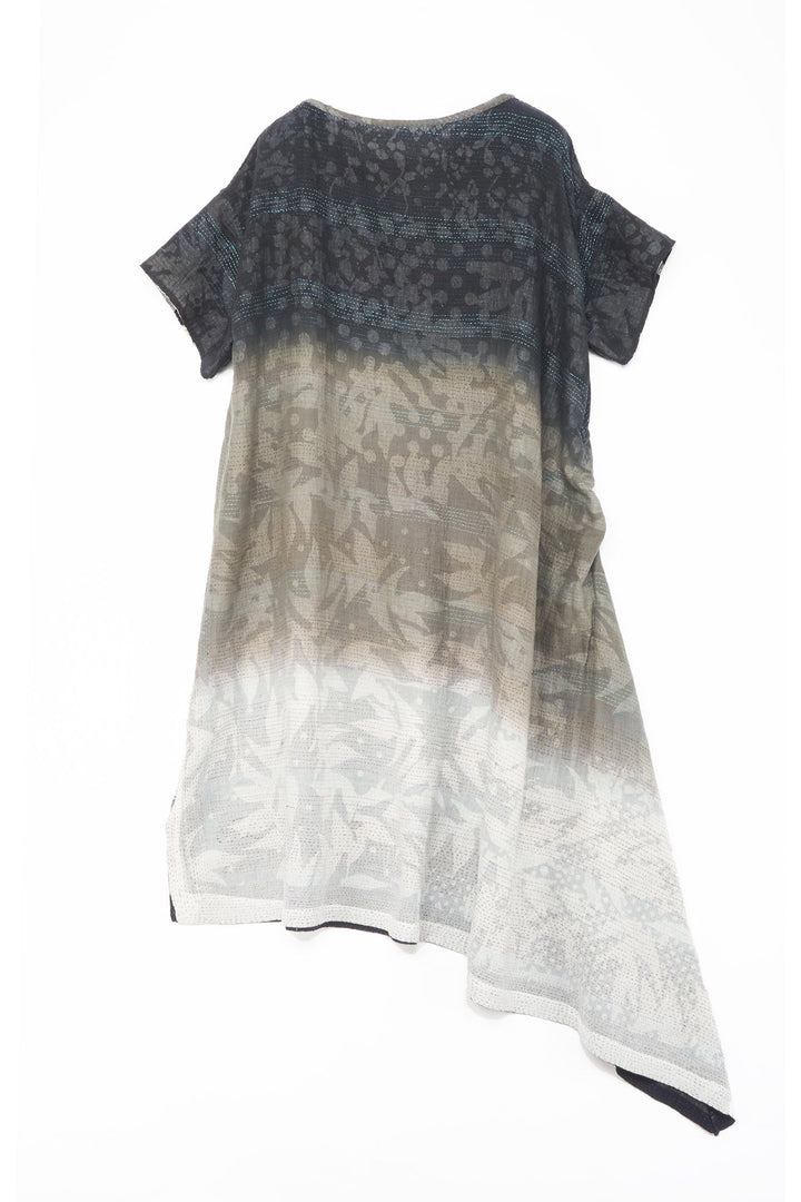 MONOTONE TWILIGHT PRINT KANTHA BOAT NECK T. DRESS - tp2430-blk -