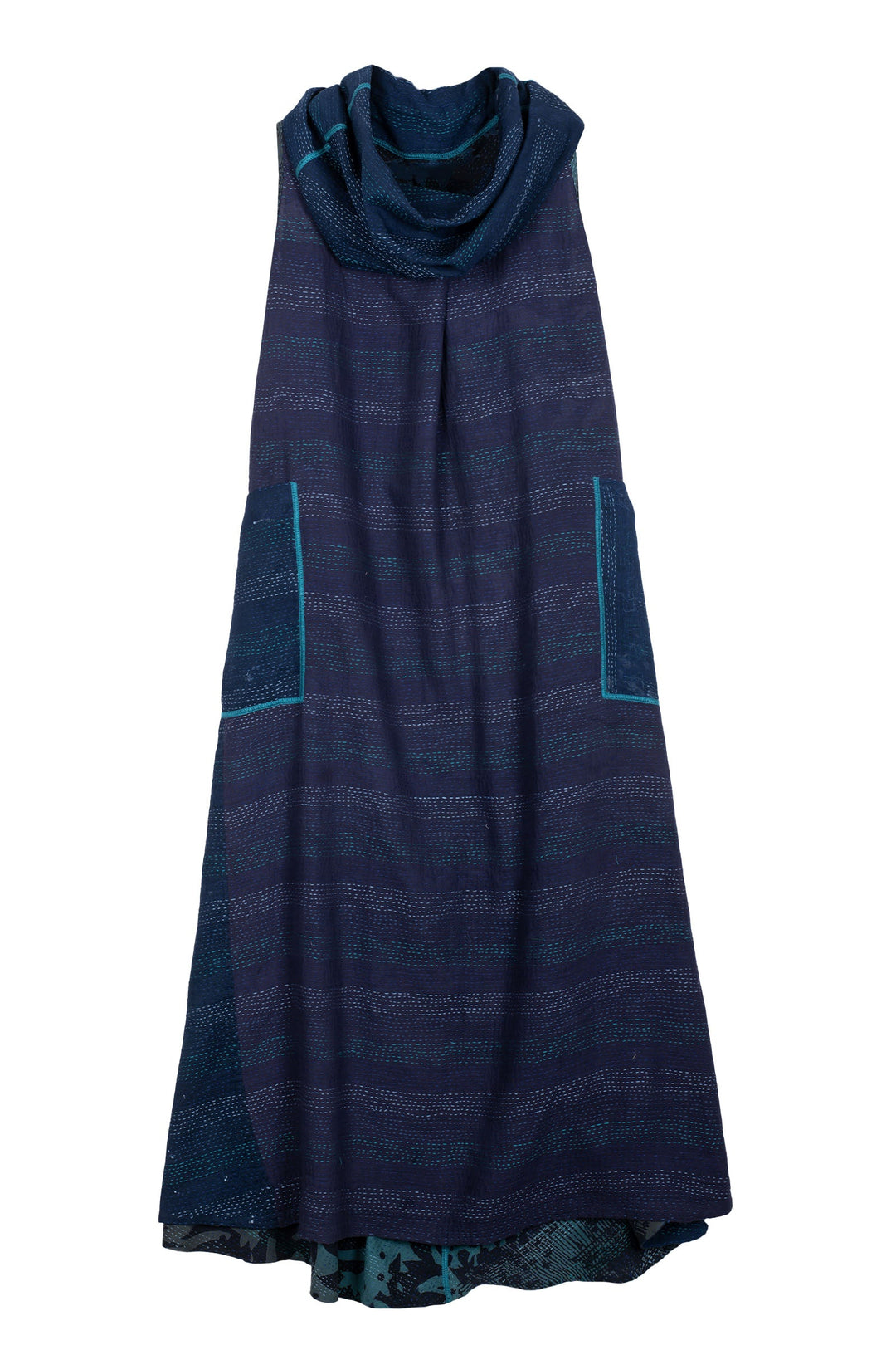 MONOTONE TWILIGHT PRINT KANTHA COWL NECK MAXI DRESS - tp2438-blu -