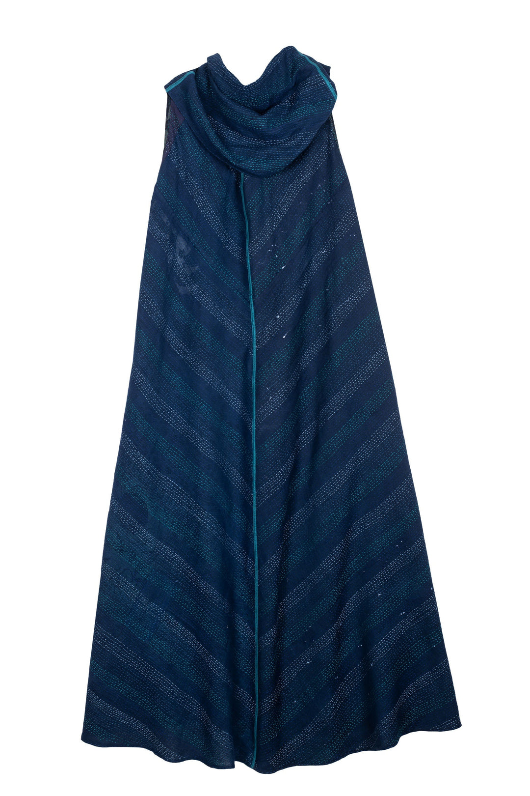 MONOTONE TWILIGHT PRINT KANTHA COWL NECK MAXI DRESS - tp2438-blu -