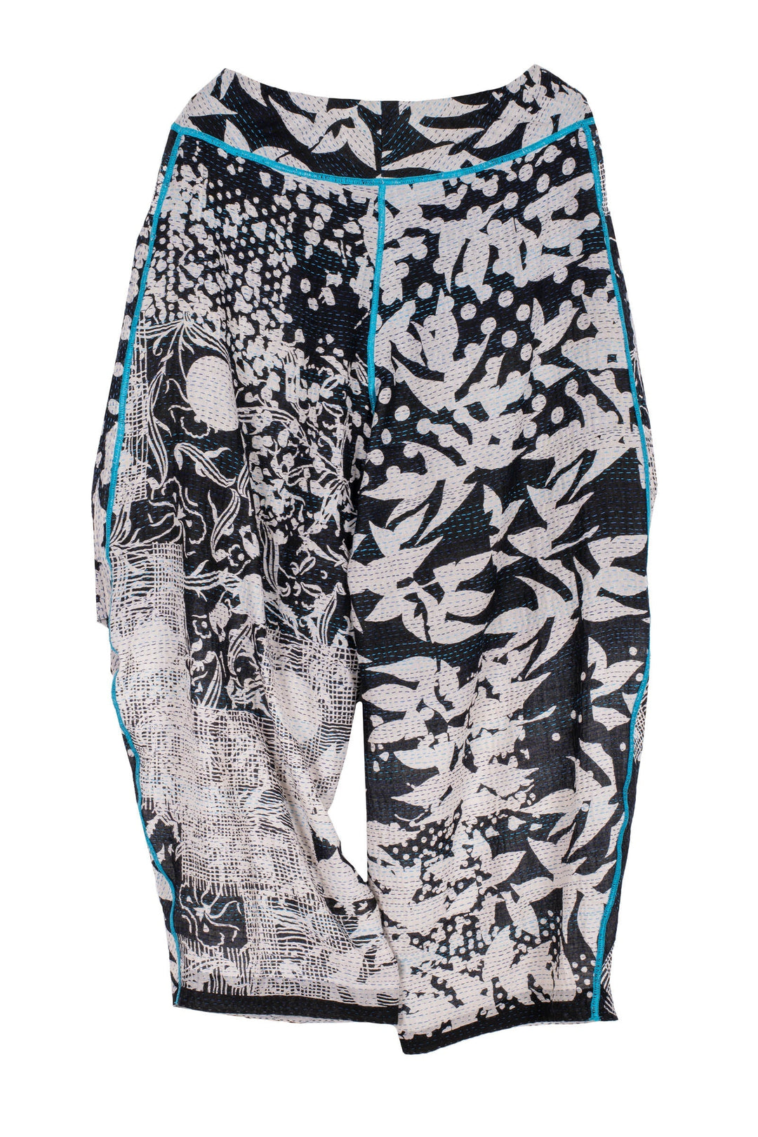 MONOTONE TWILIGHT PRINT KANTHA KNEE TUCKED PANTS - tp2625-blk -