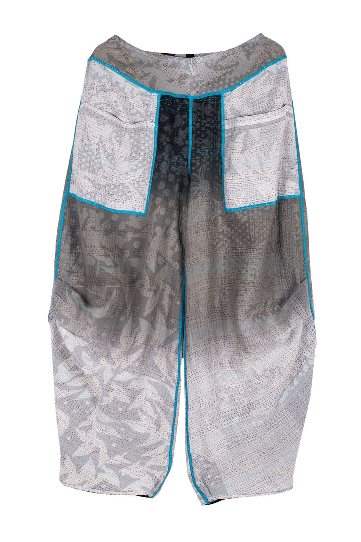 MONOTONE TWILIGHT PRINT KANTHA KNEE TUCKED PANTS - tp2625-blk -