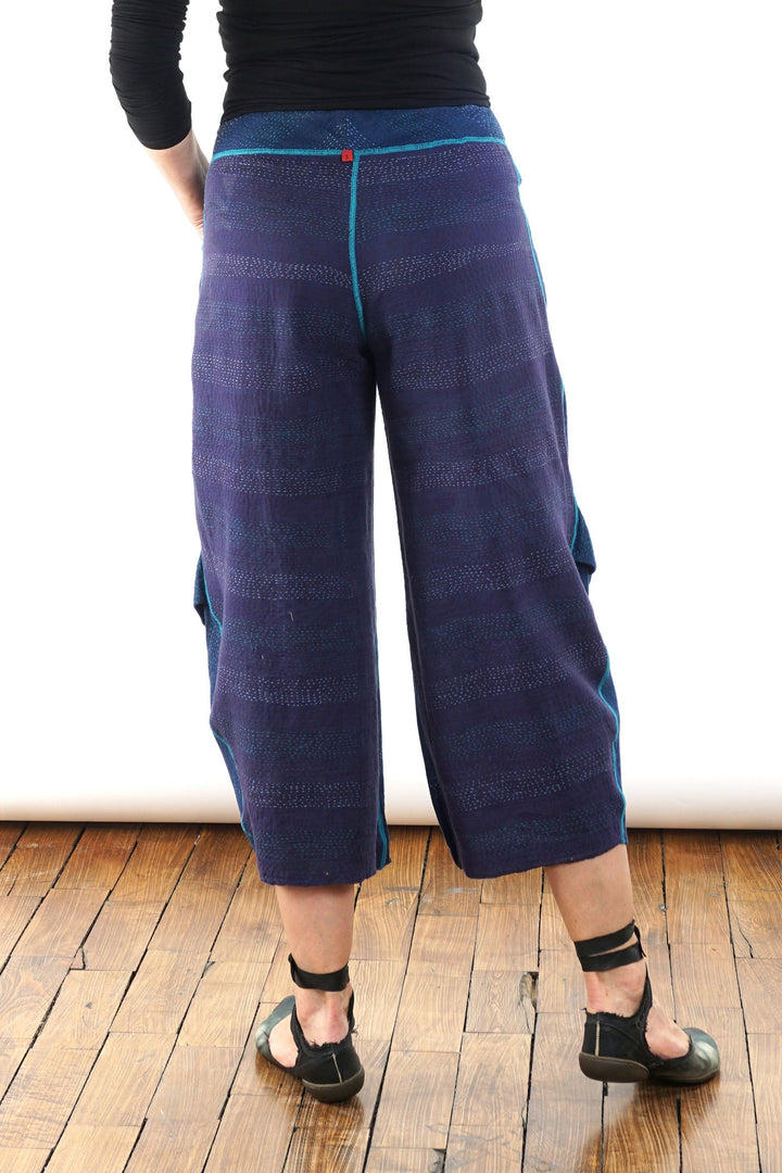 MONOTONE TWILIGHT PRINT KANTHA KNEE TUCKED PANTS - tp2625-blu -