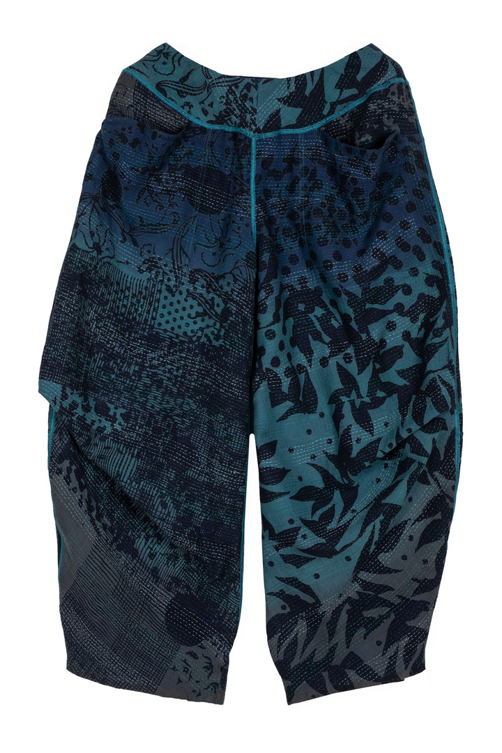 MONOTONE TWILIGHT PRINT KANTHA KNEE TUCKED PANTS - tp2625-blu -
