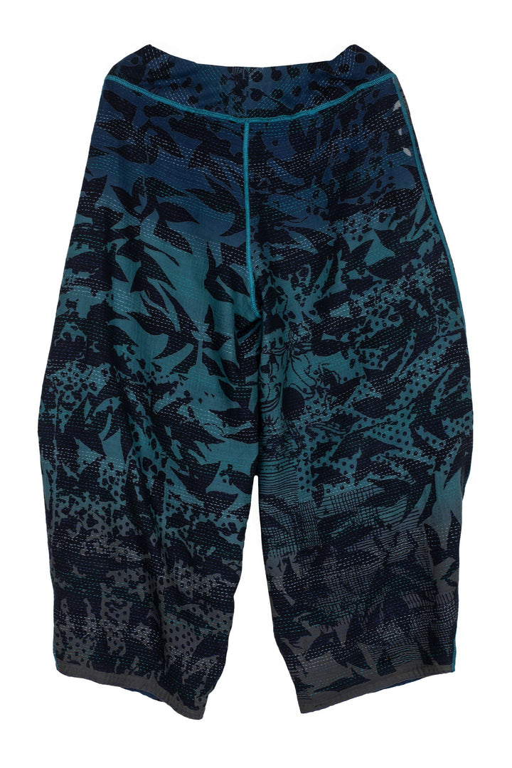 MONOTONE TWILIGHT PRINT KANTHA KNEE TUCKED PANTS - tp2625-blu -