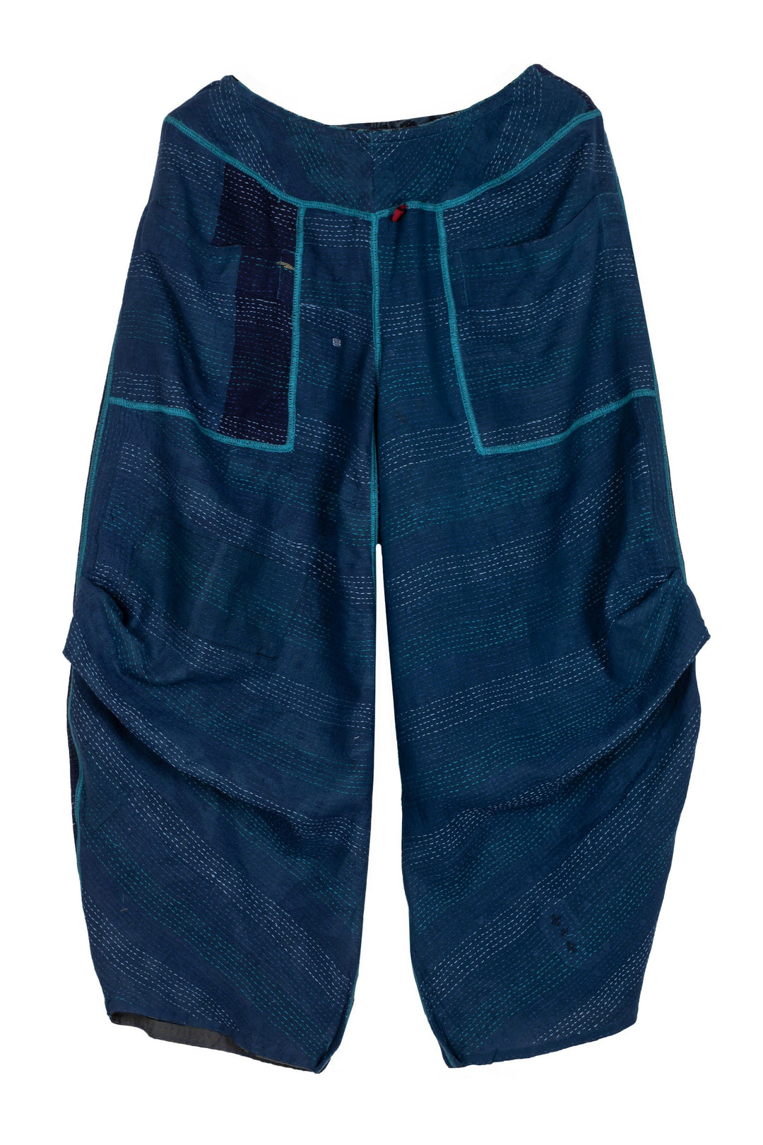 MONOTONE TWILIGHT PRINT KANTHA KNEE TUCKED PANTS - tp2625-blu -