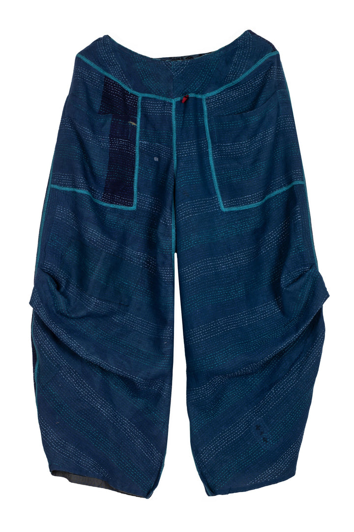 MONOTONE TWILIGHT PRINT KANTHA KNEE TUCKED PANTS - tp2625-blu -