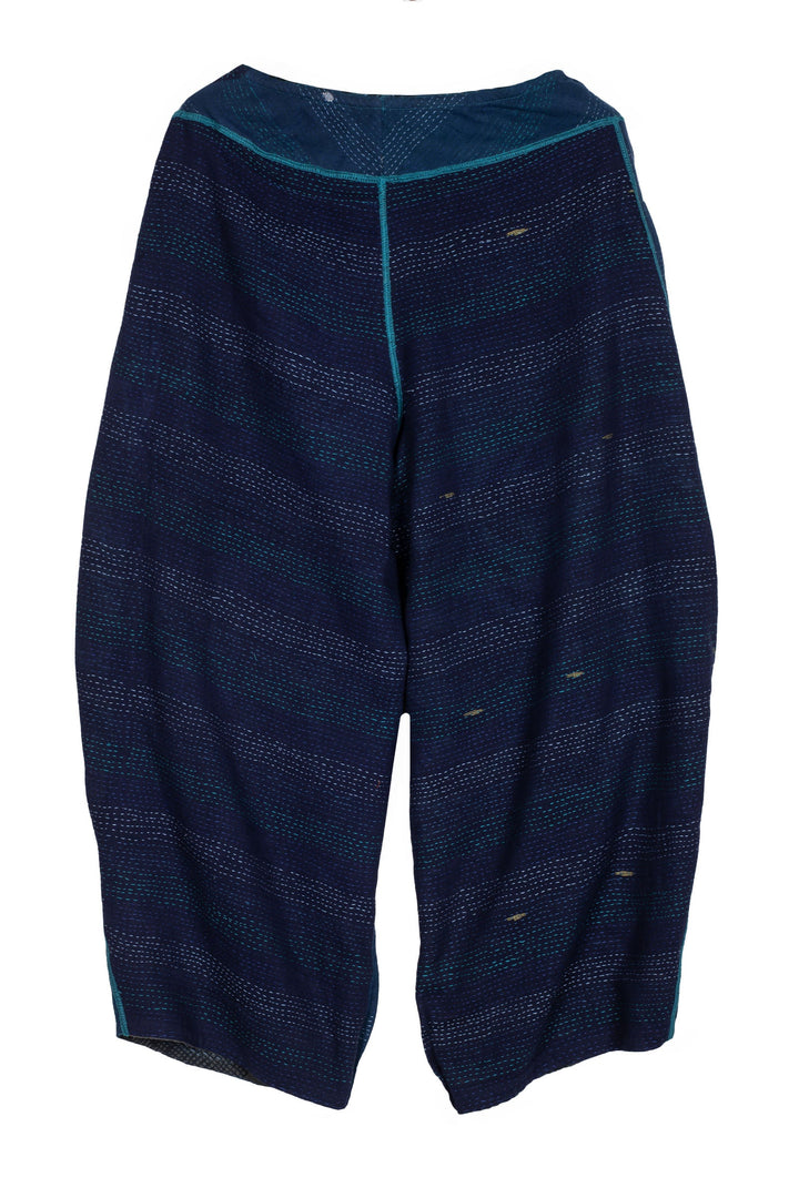 MONOTONE TWILIGHT PRINT KANTHA KNEE TUCKED PANTS - tp2625-blu -