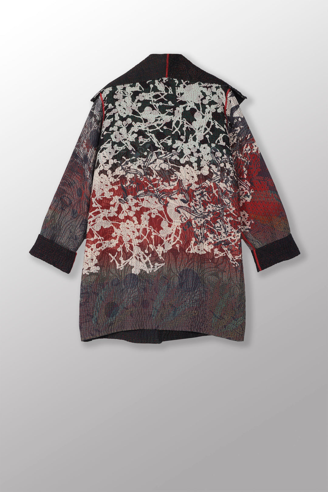 MONOTONE TWILIGHT PRINT KANTHA POCKET JKT - tp4002-red -