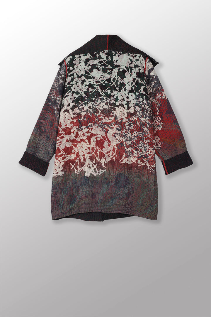 MONOTONE TWILIGHT PRINT KANTHA POCKET JKT - tp4002-red -