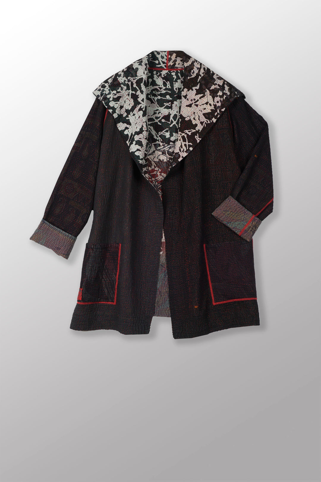 MONOTONE TWILIGHT PRINT KANTHA POCKET JKT - tp4002-red -