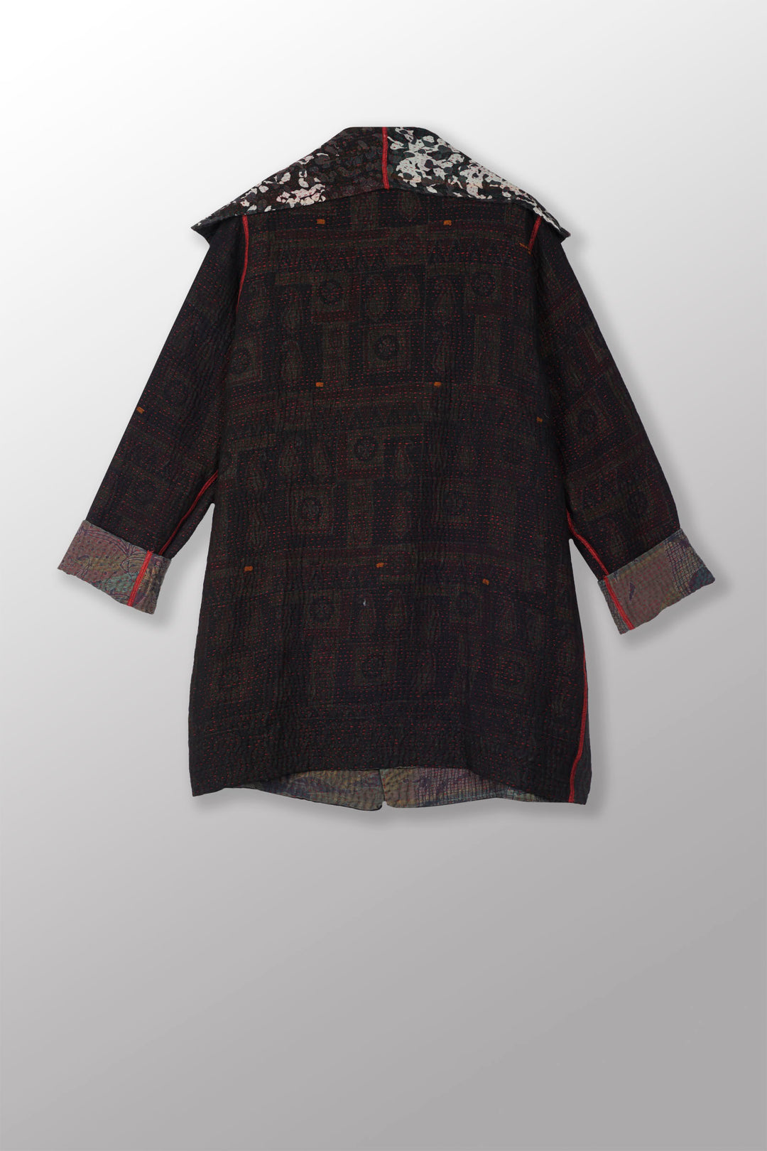 MONOTONE TWILIGHT PRINT KANTHA POCKET JKT - tp4002-red -