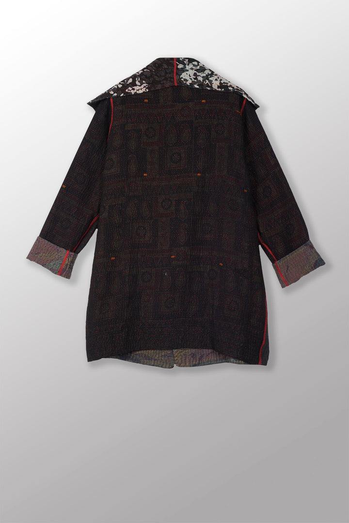 MONOTONE TWILIGHT PRINT KANTHA POCKET JKT - tp4002-red -